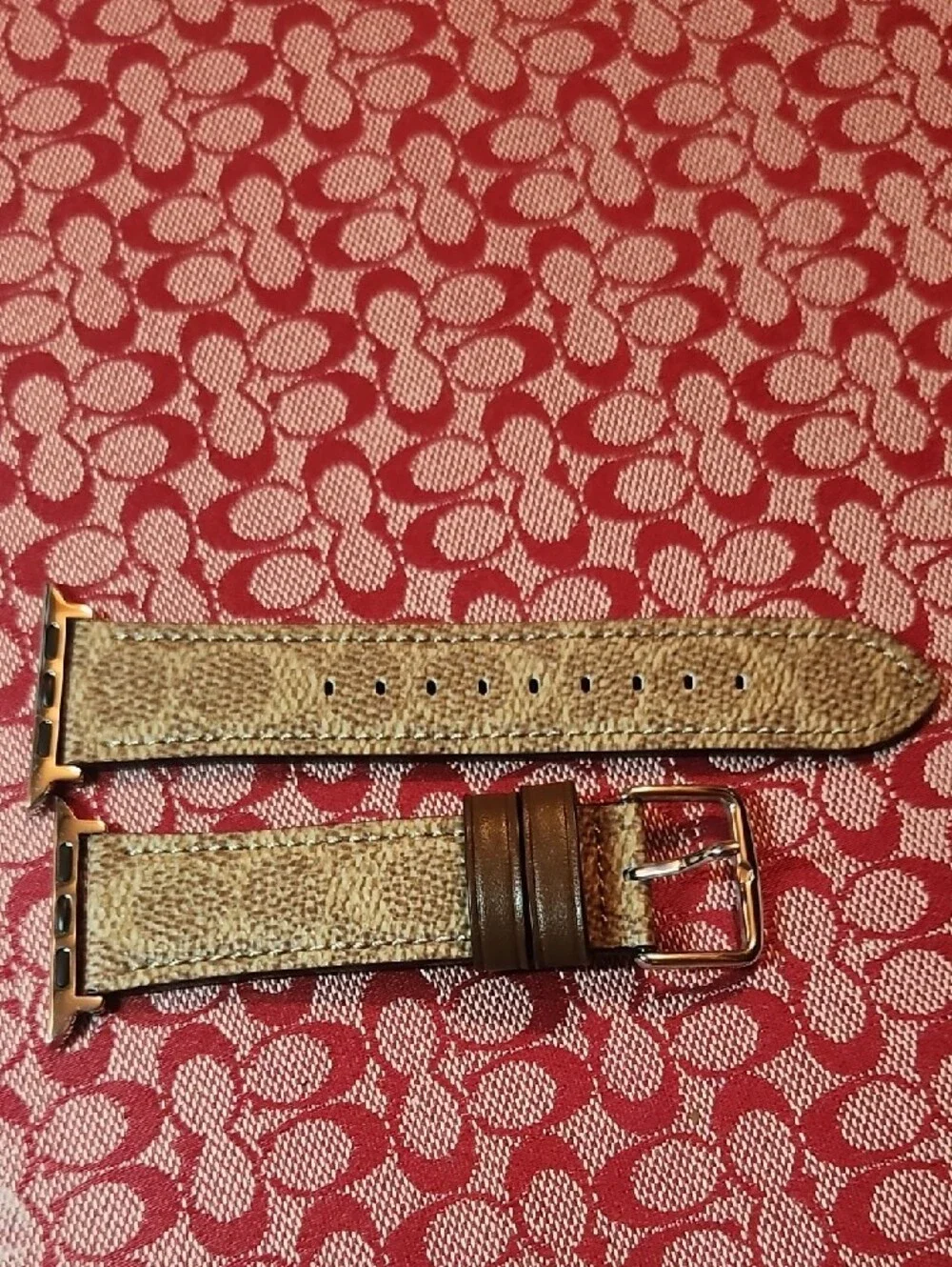 COACH/Leather Apple Watch Adapter Strap in Tan and Brown